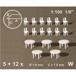 Tables rondes + 12 chaises blanches / Round tables + 12 chairs, white 1/100