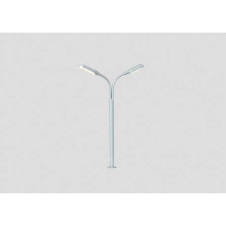 Réverbère en col de cygne, double / Double Curved Streetlight, H 10cm, H0