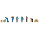 Ouvriers des transports avec paquets et fûts / Freight workers with parcels and barrels H0