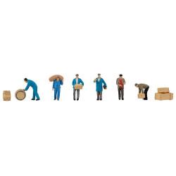 Ouvriers des transports avec paquets et fûts / Freight workers with parcels and barrels H0