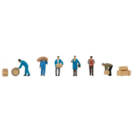 Ouvriers des transports avec paquets et fûts / Freight workers with parcels and barrels H0