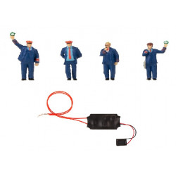 Personnel Ferroviaire avec mini-bruitage / Railway staff & conductor set with mini sound effect H0