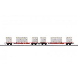 Coffret de wagons porte-conteneurs avec conteneurs WoodTainer XS DB AG H0