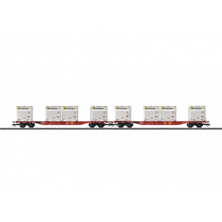 Coffret de wagons porte-conteneurs avec conteneurs WoodTainer XS DB AG H0