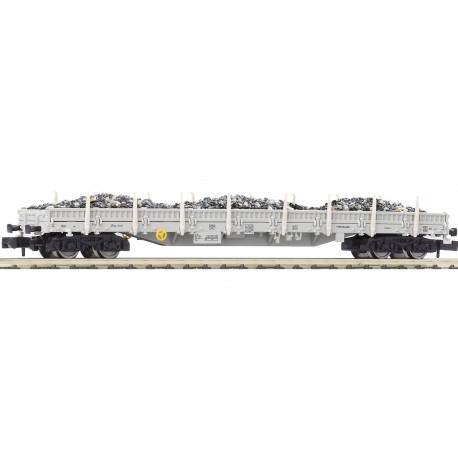 Wagon plat gris avec ballast PRESS